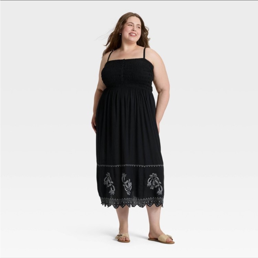 Black Embroidered Midi Dress